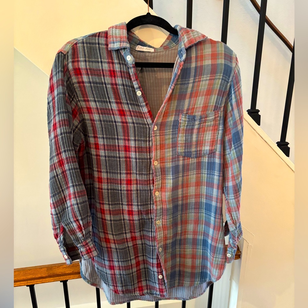 Free People CP Shades Mixed Plaid Double Cloth Top - Button Down - Size XS